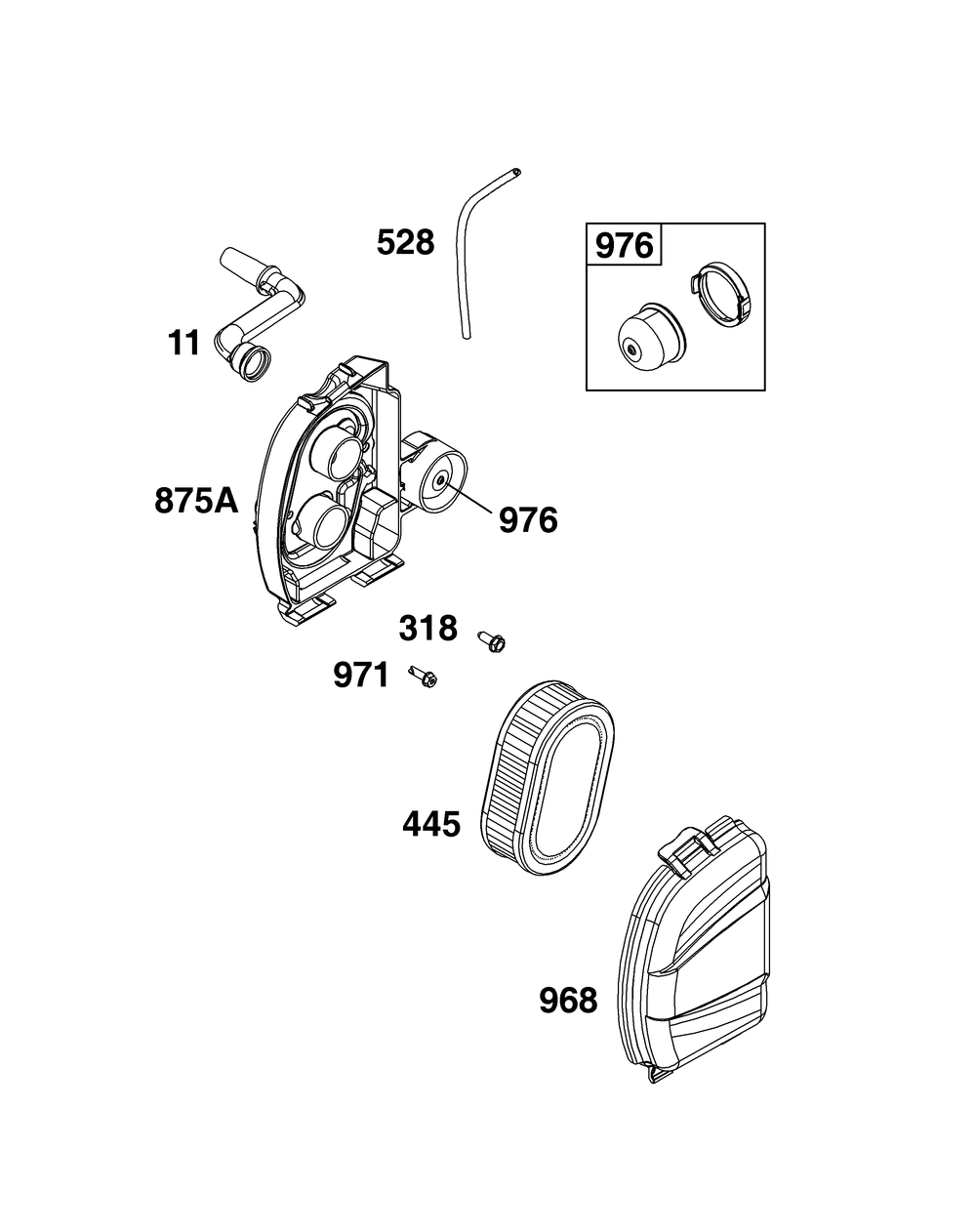 Air Cleaner Group Diagram and Parts List for 09P702-0290-H5 020000 - 09Z999 Briggs and Stratton Engine